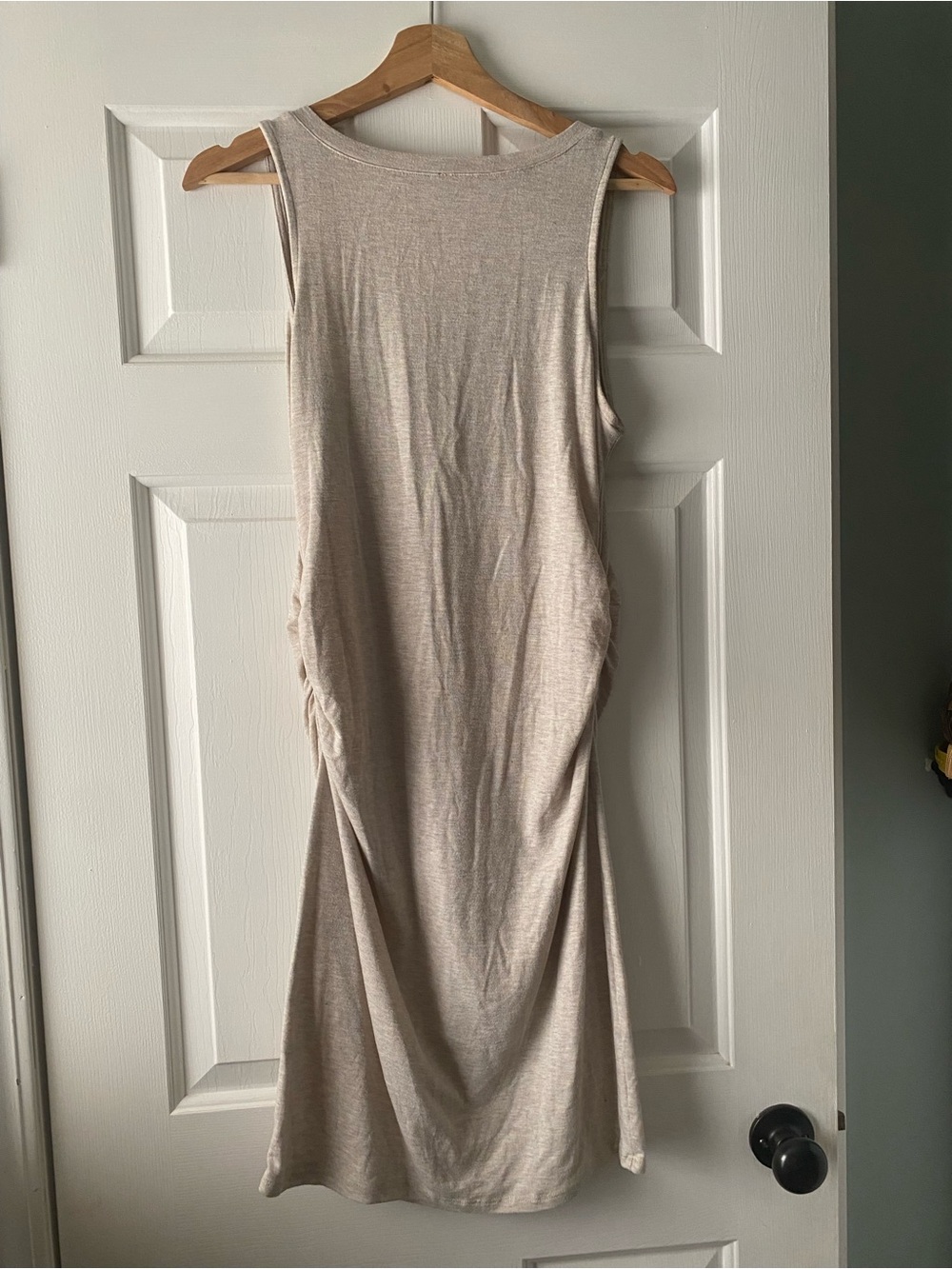 Pinkblush Maternity Sleeveless fitted Midi Dress in Beige - Picture 2 of 4